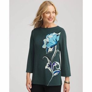 Chico’s Traveler’s Floral Artisanal Boatneck Tunic Top